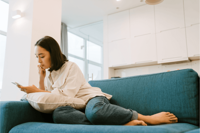 Woman scrolling on Facebook