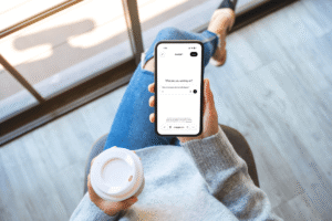 Woman using Google and AI search to find a dental practice.